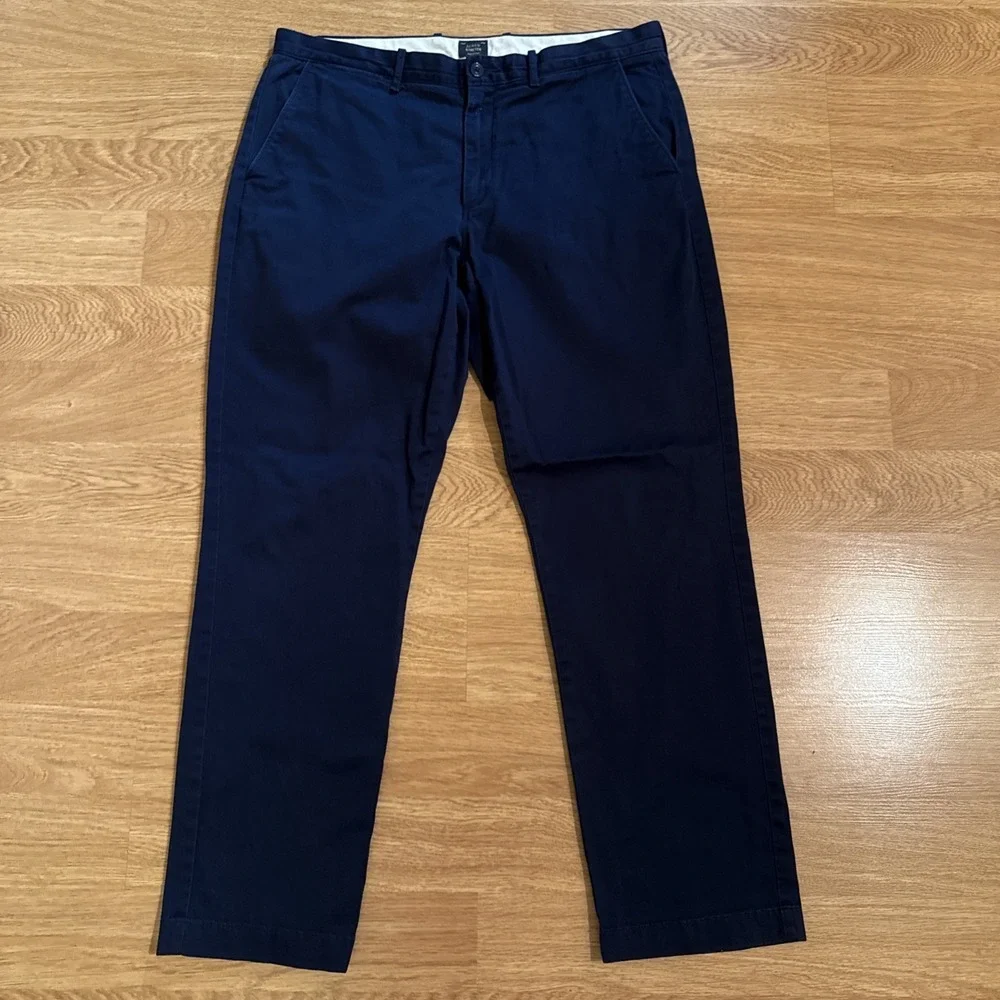 J Crew 1040 Stretch Pants Men's Navy 36x32 (Act 37x30) Flat Front Chino Straight